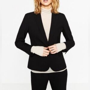 Zara Classic Style Basic Single Button Black Blazer XS
